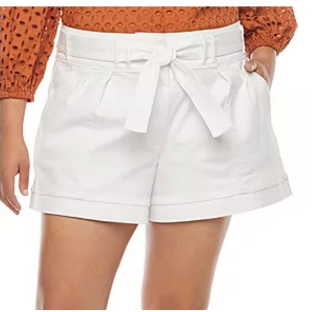 Ryegrass White Dress High Rise Wide Leg Pleated Shorts with Tie Belt Size 18